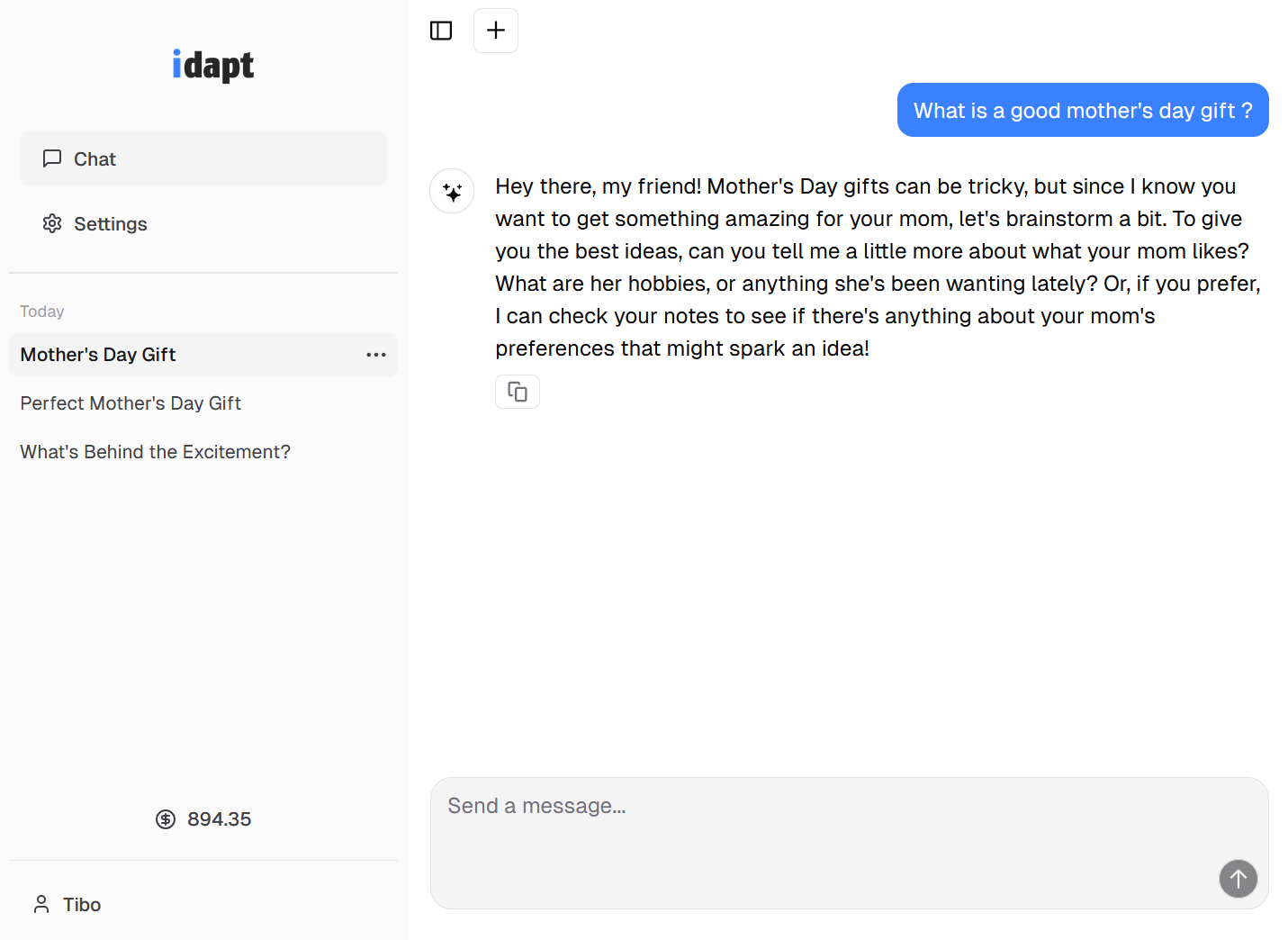 Idapt app interface